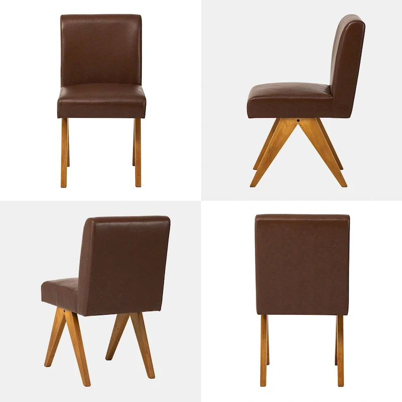 Glitzhome Set of 4 Faux Leather Upholstered Side Dining Chairs with V-shaped Wood Legs