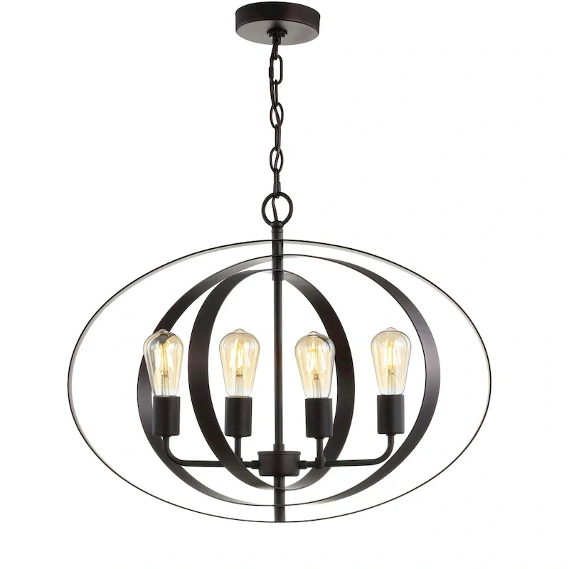 SAFAVIEH Lighting Spaska Adjustable 4-Light Led Brass Pendant - 23.6 x23.6 x22-94  - Dark Grey - 24Wx24Dx94H