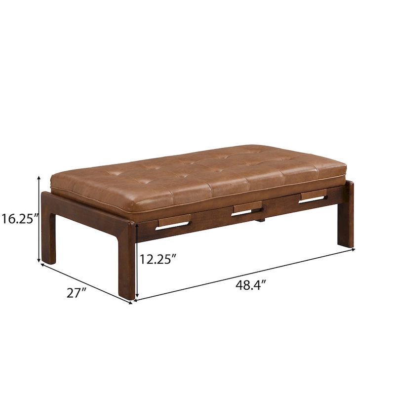 Christopher Knight Home - 48.4 Rectangle Tufted Upholstered Cocktail, Leather Ottoman Coffee Table with Rubber Wood Frame