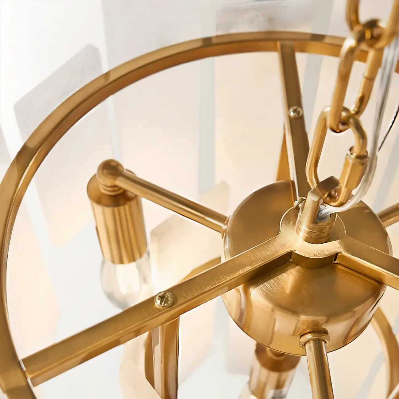 Natural Alabaster Chandelier with Gold Frame