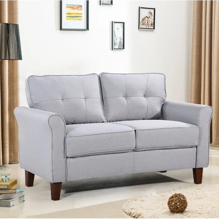 Light Grey / Dark Grey / Beige Linen Flared Arm Loveseat, 2-Seater, 54.5