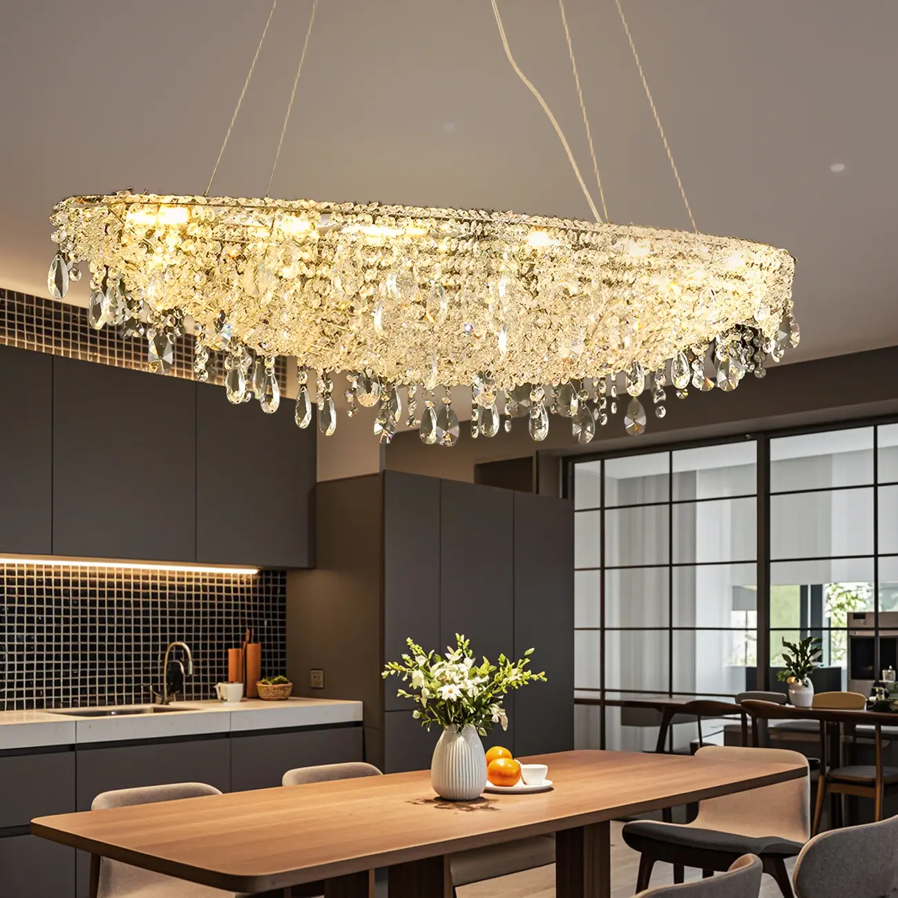 Luxury Crystal 16-Light Island Pendant Light for Kitchen