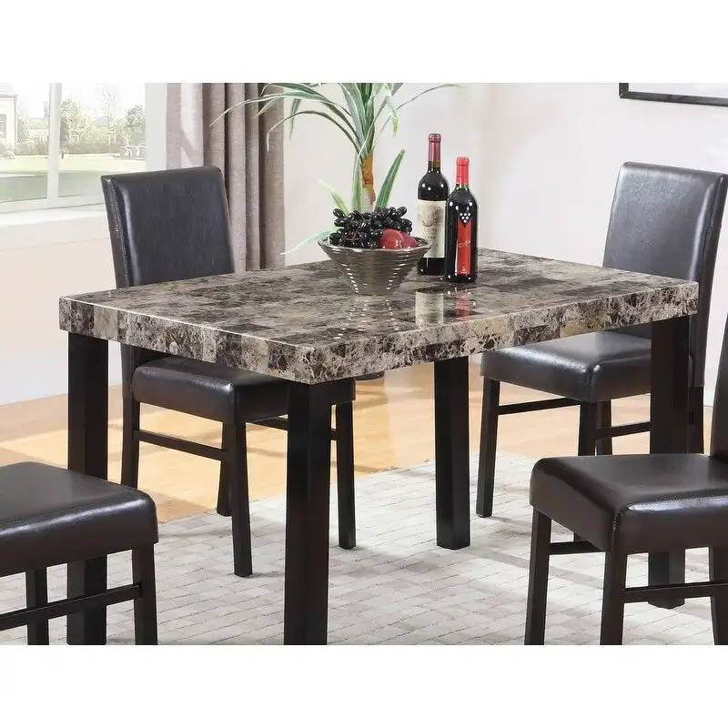 Brown Faux Marble Rectangular Dining Table, Seats 4