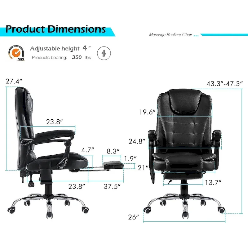 AECOJOY Heated Executive Office Chair w/ Massage &Adjustable Height