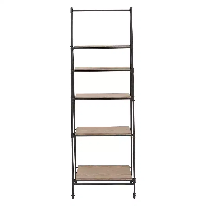 72" Metal and Wood 5 Shelf A Frame Book Stand Black - Olivia & May: Industrial Style, Fixed Shelves, Pine Surface