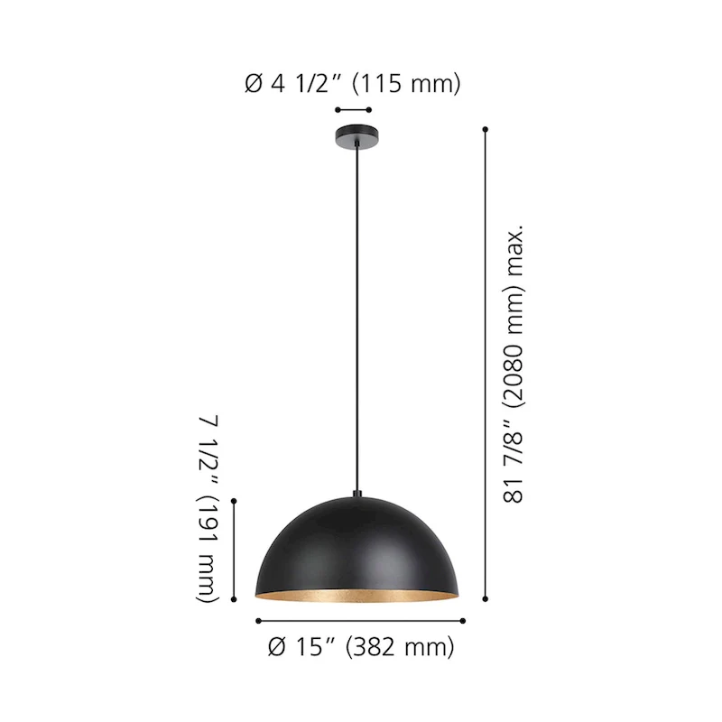 Rafaelino - 1-Light Pendant Structured Black Finish with Black and Gold Leaf Shade - 15.00 L X 15.00 W X 7.50 H