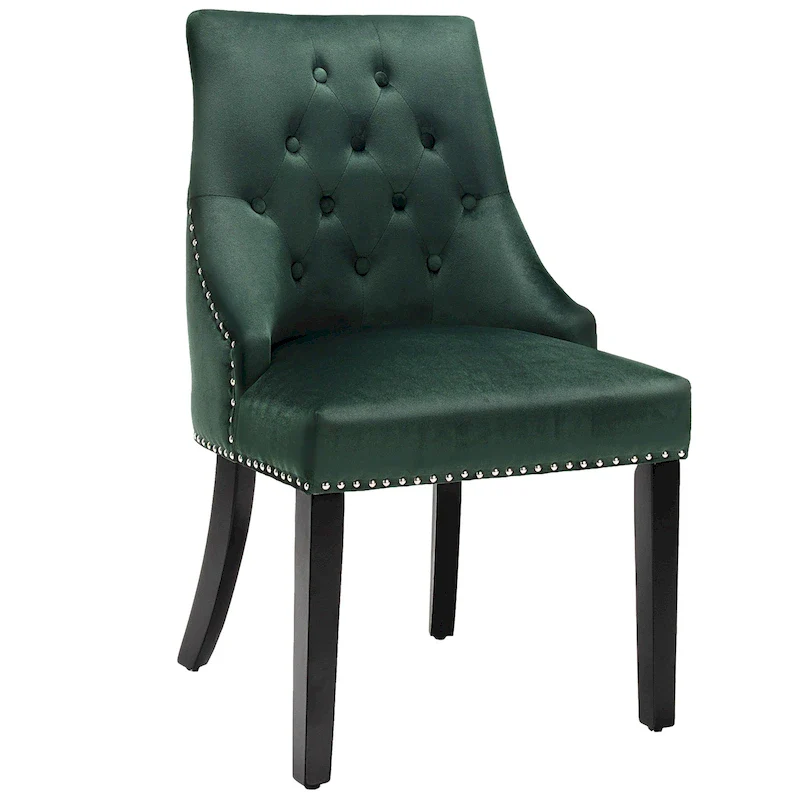Velvet Dining Chair Upholstered Tufted Armless w/ Nailed Trim & Ring
