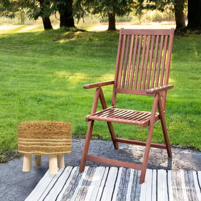 Northlight 15 Beige Braided Jute and Wood Handmade Three Legged Foot Stool