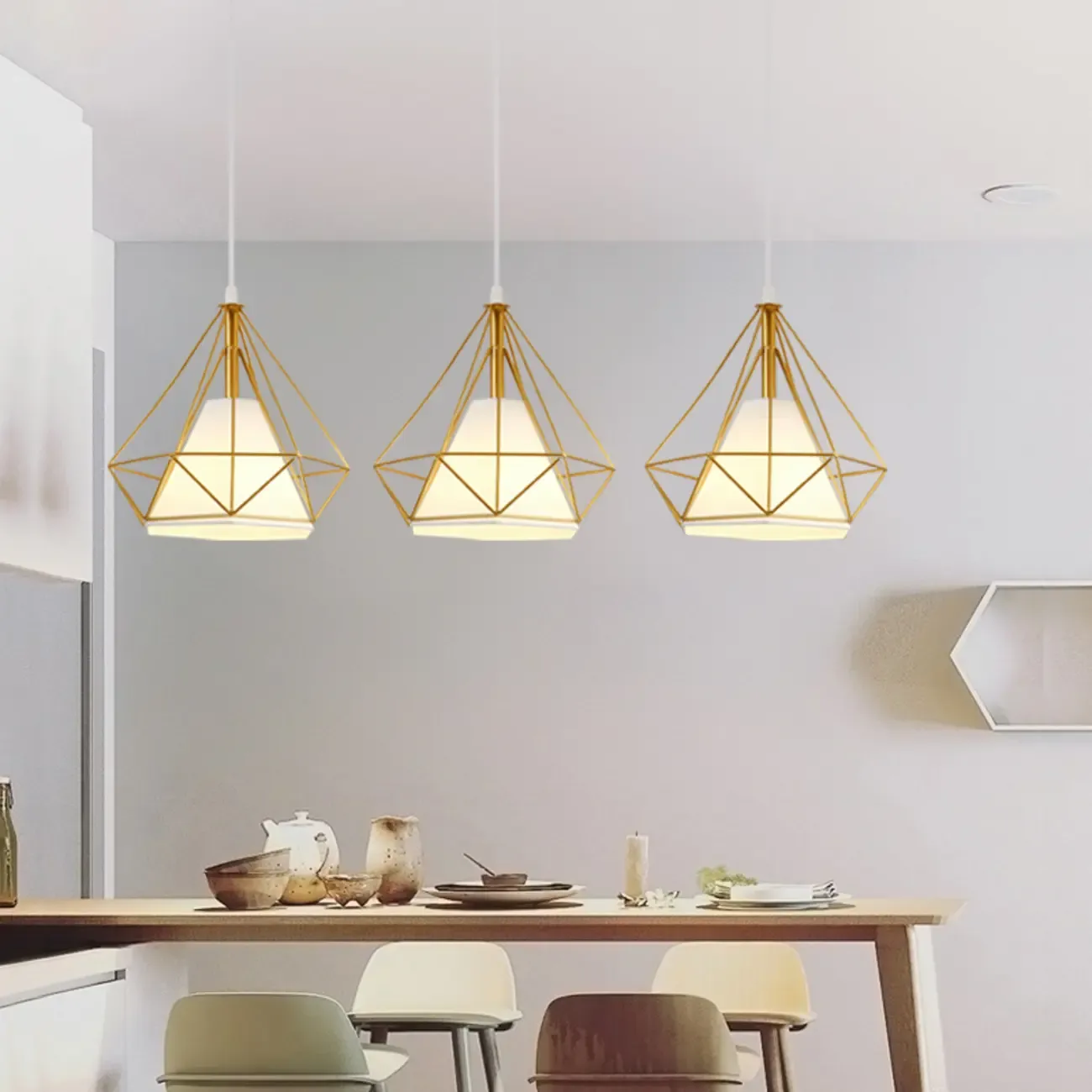 Modern Metal Gold Rhombus Island Pendant Light for Kitchen
