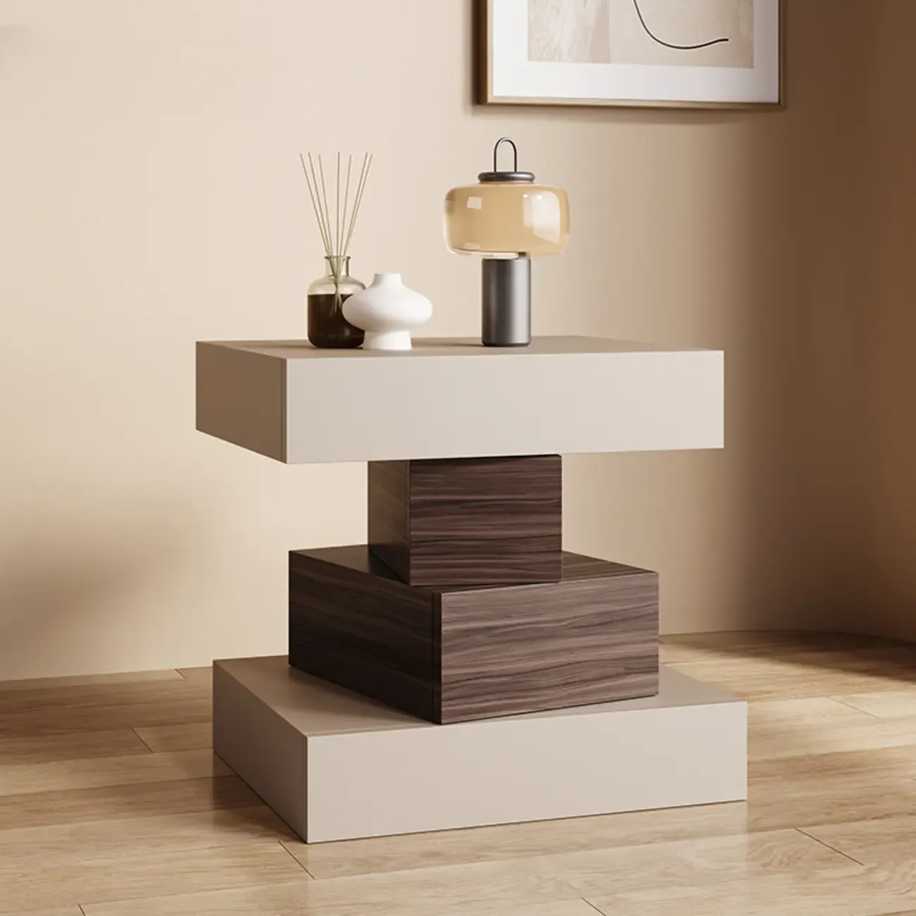 Narrow 4 Drawers Leather Top Walnut Nightstand