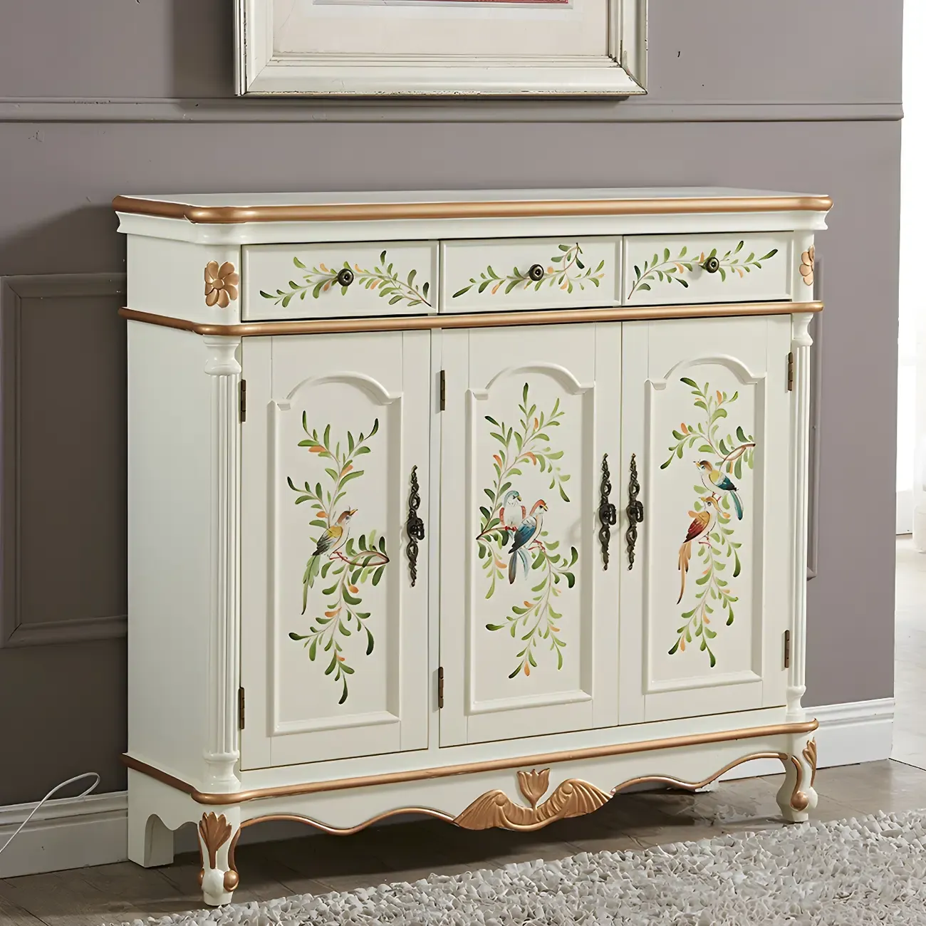 Vintage Wooden Sideboard with Cabinets & Drawers