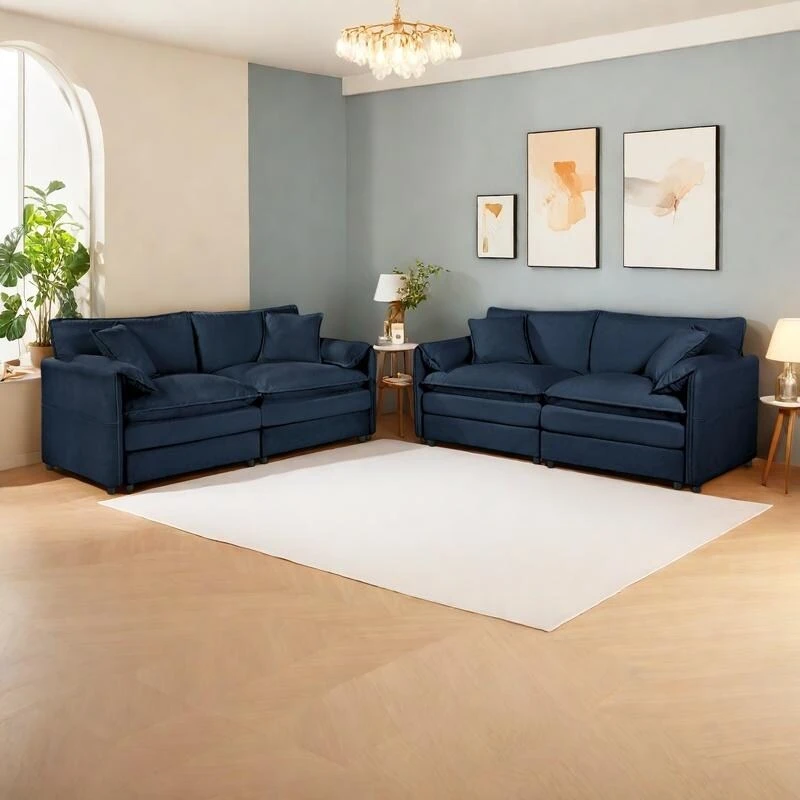 2-Piece 75.59  Chenille Cloud Loveseat Sofa Set with Deep Seat and 4 Pillows