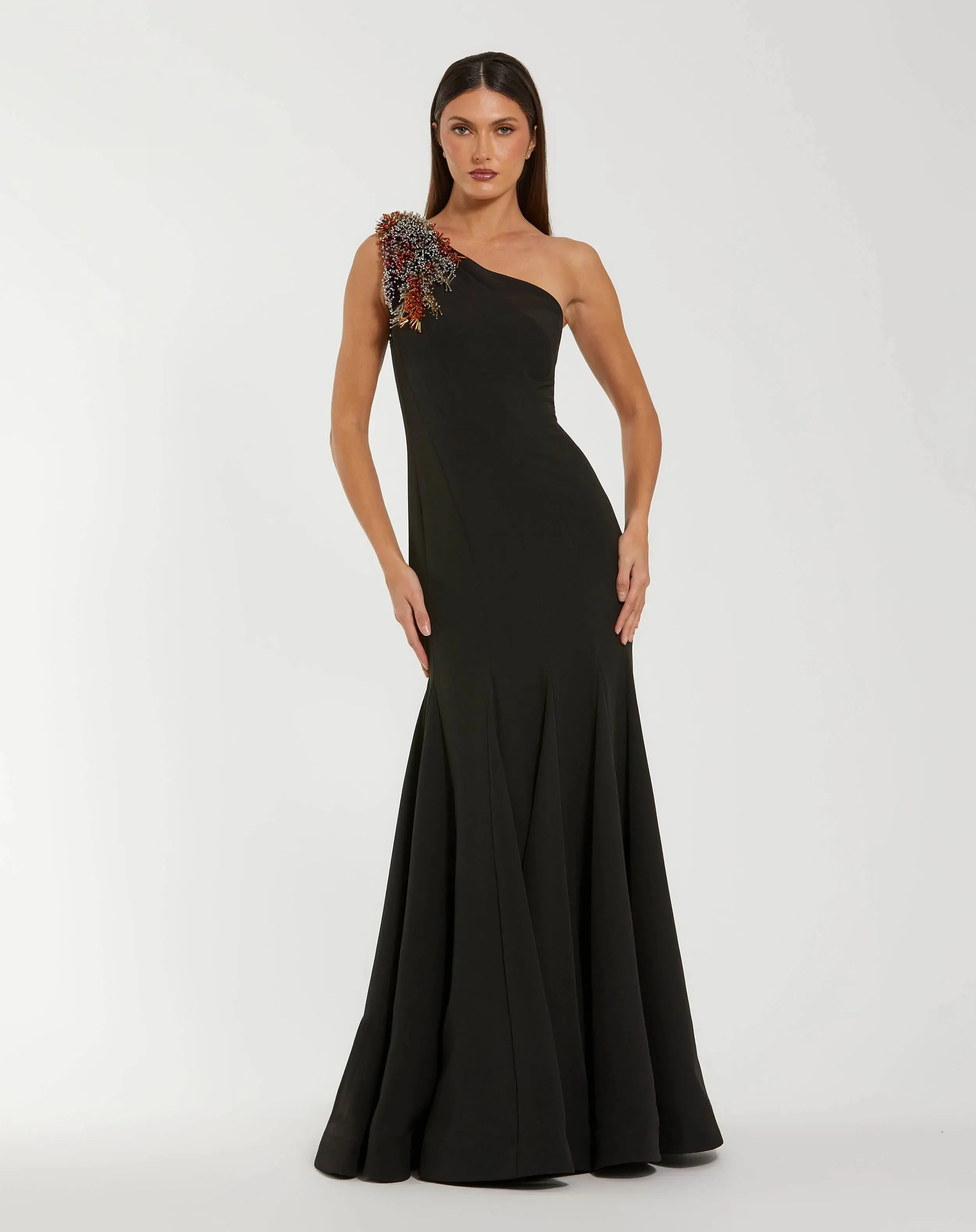 Black One-Shoulder Mermaid Gown with Beaded Shoulder