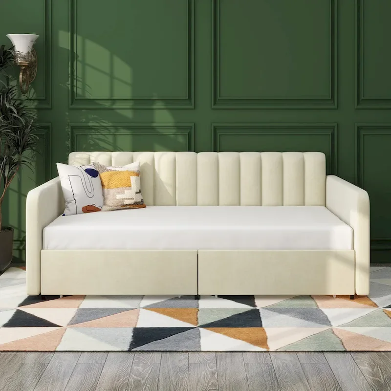 Epiphyllum Modern Velvet Twin Daybed with 2 Drawers and Ribbed Tufted Backrest by Christopher Knight Home