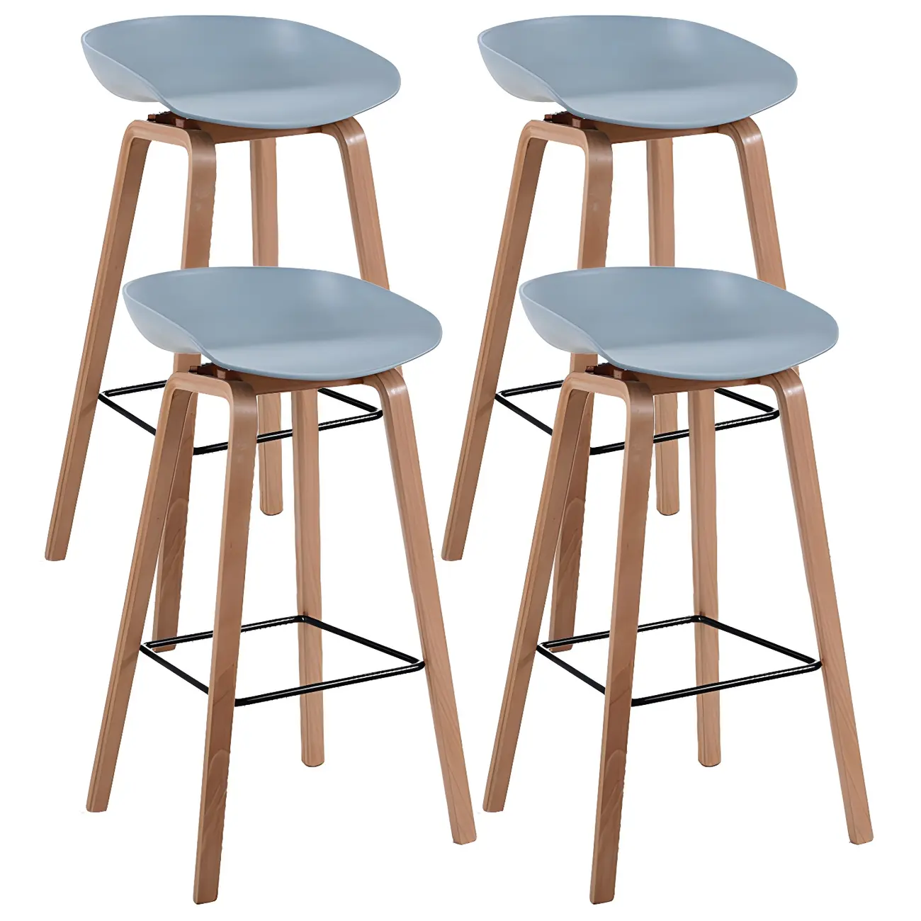 Mid-Century Modern Plastic Bar Stool with Wood Legs