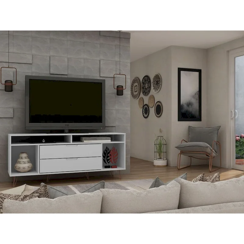 62.99 In. Metal Leg Media Cabinet Console