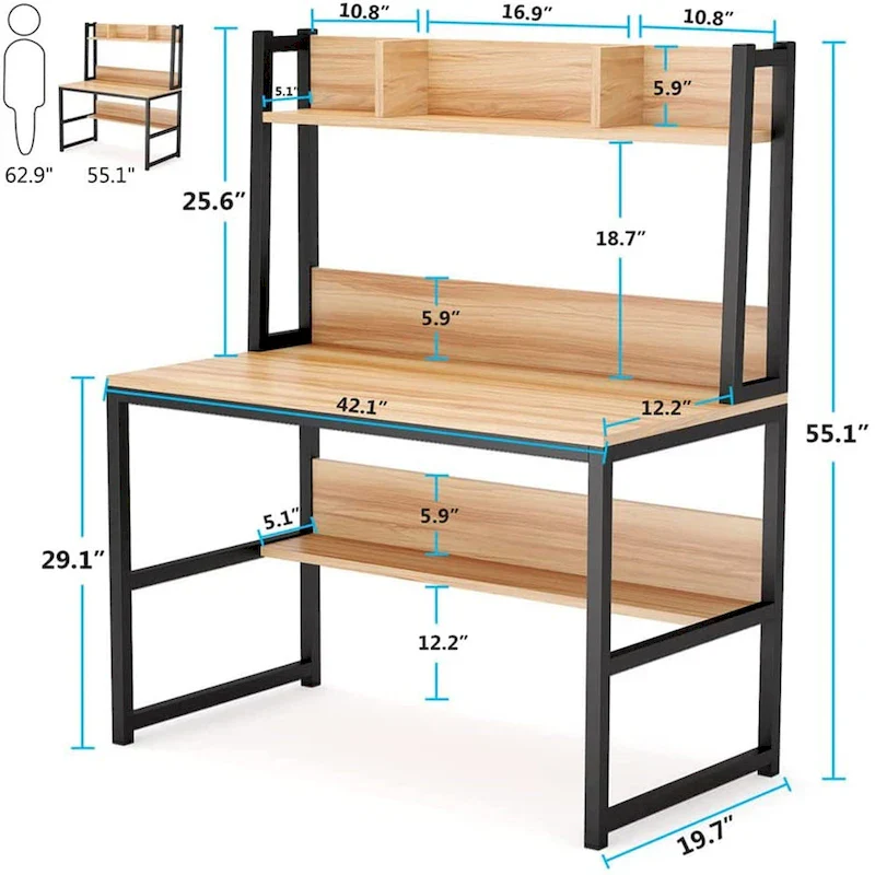 Computer Desk, Home Office Desk Study Desk with Hutch and Shelves