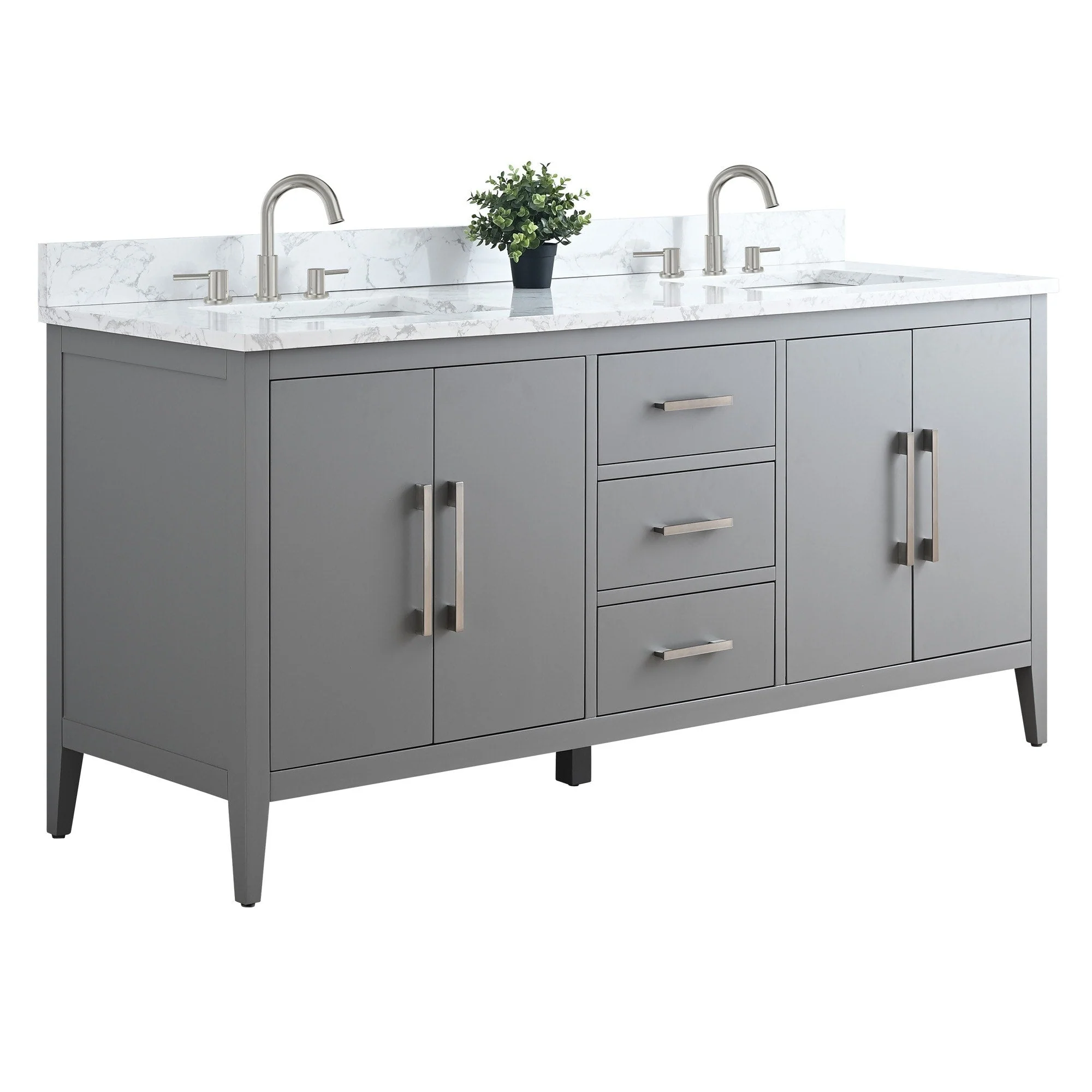 Vanity Art 72 Double Sink Bathroom Vanity Cabinet with Engineered Marble Top