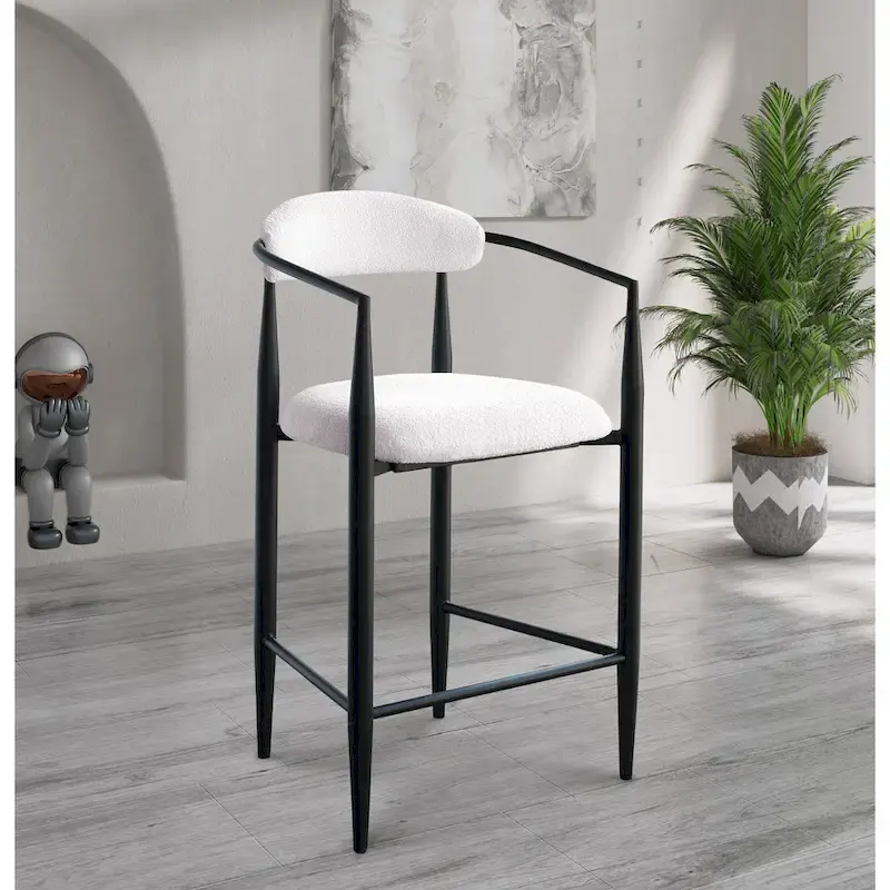 Bar Stools Set of 2, Counter Height Chairs with Upholstered Back, Kitchen Island Chairs with Arm and Metal Legs