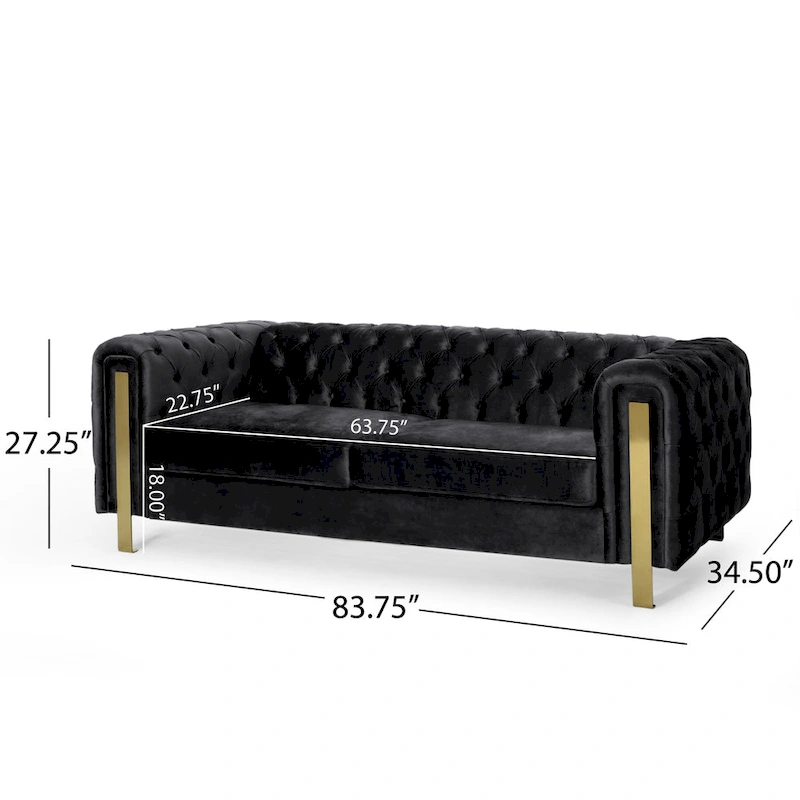 Keyser Modern Glam Tufted Velvet 3 Seater Sofa by Christopher Knight Home - 83.75 L x 34.50 W x 27.25 H