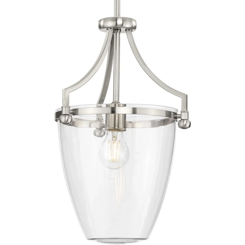Parkhurst Collection One-Light New Traditional Brushed Nickel Clear Glass Mini-Pendant Light - 11.5 in x 11.5 in x 16.75 in
