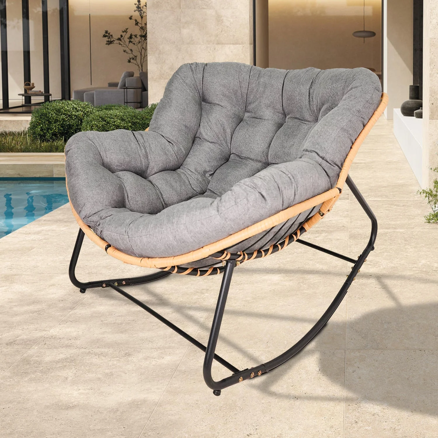 Walker Edison | Cloud Papasan Outdoor Patio Egg Rocking Chair