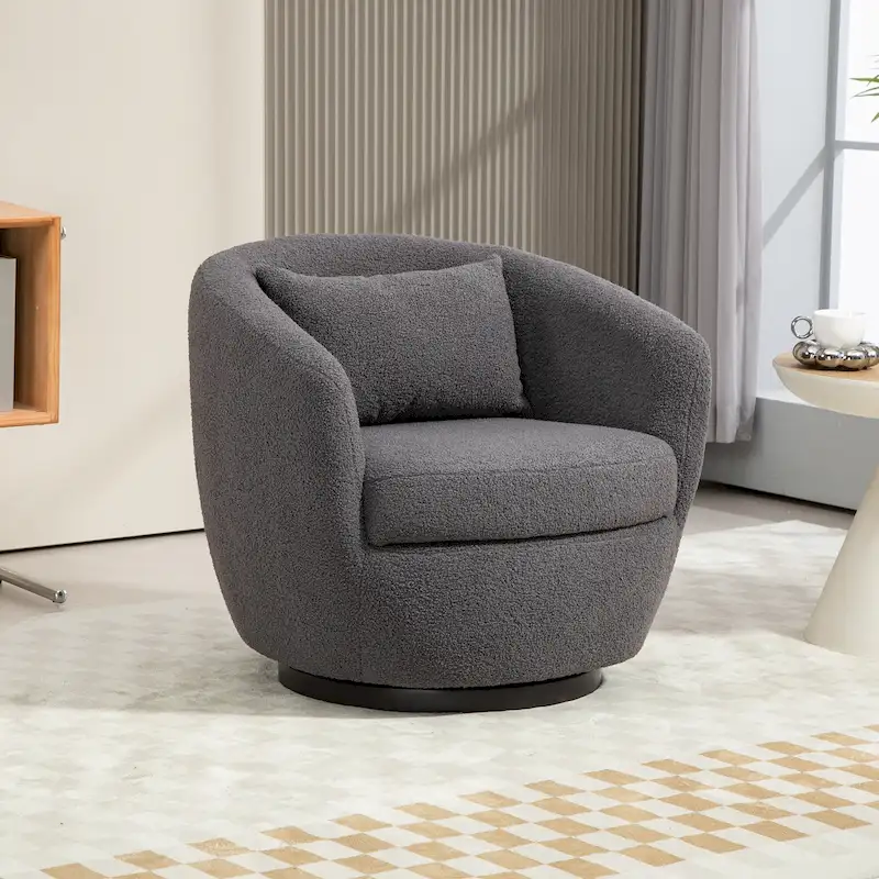 Grey PU Leather Swivel Barrel Chair with Hidden Storage – Seats 1