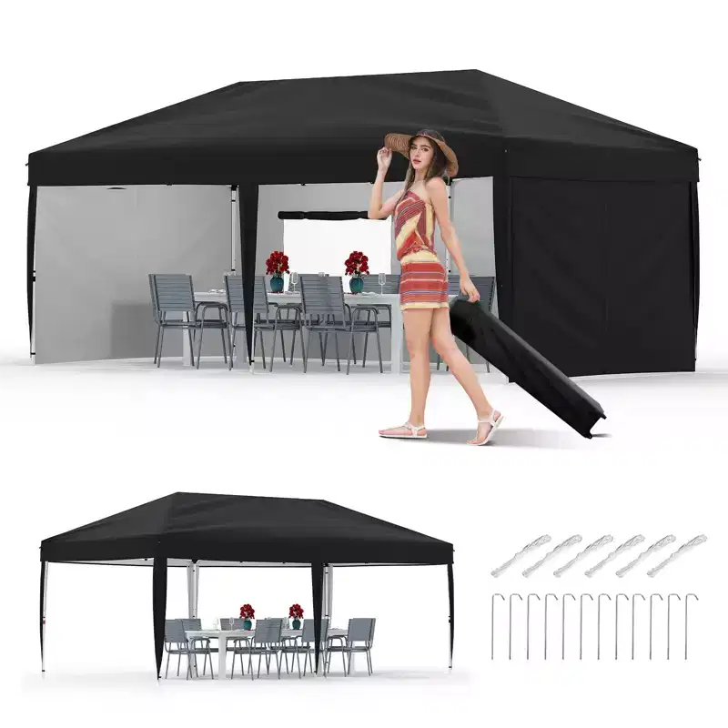 10x20 Heavy Duty Pop Up Canopy Tent - Commercial Portable Canopy Tent with 4 Removable Sidewalls, Roller Bag & Sand Bags, Outdoor Shelter Gazebo