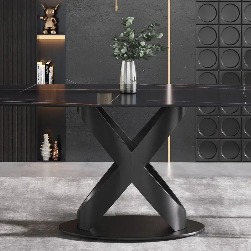 63 Modern Dining TableSintered Stone Tabletop with Black Base