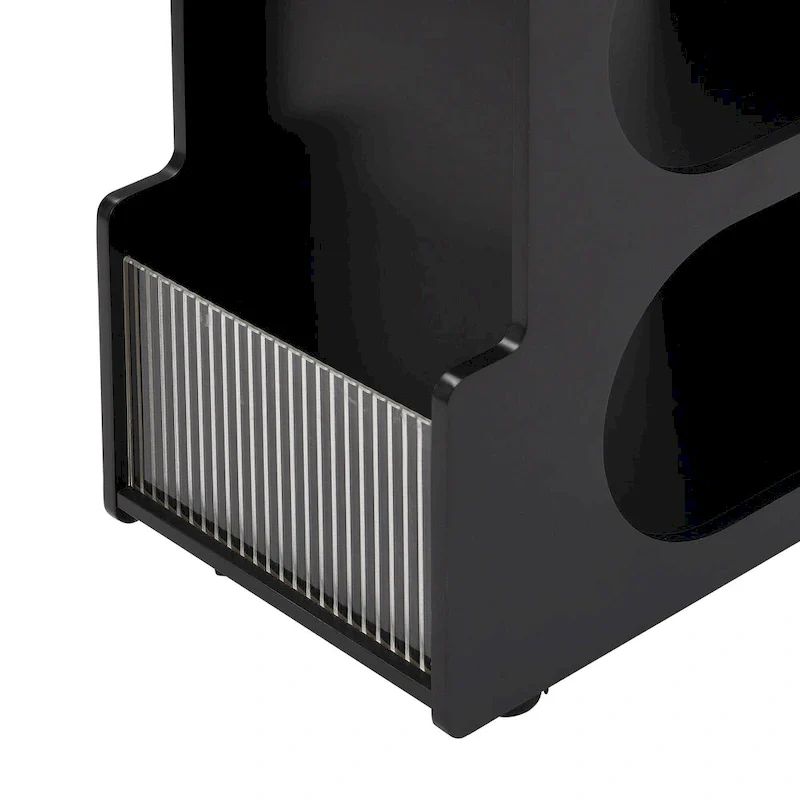 31.5  Modern Mobile End Table with 5mm Thick Fluted Tempered Glass, Lockable Wheels and Golden Round Rod