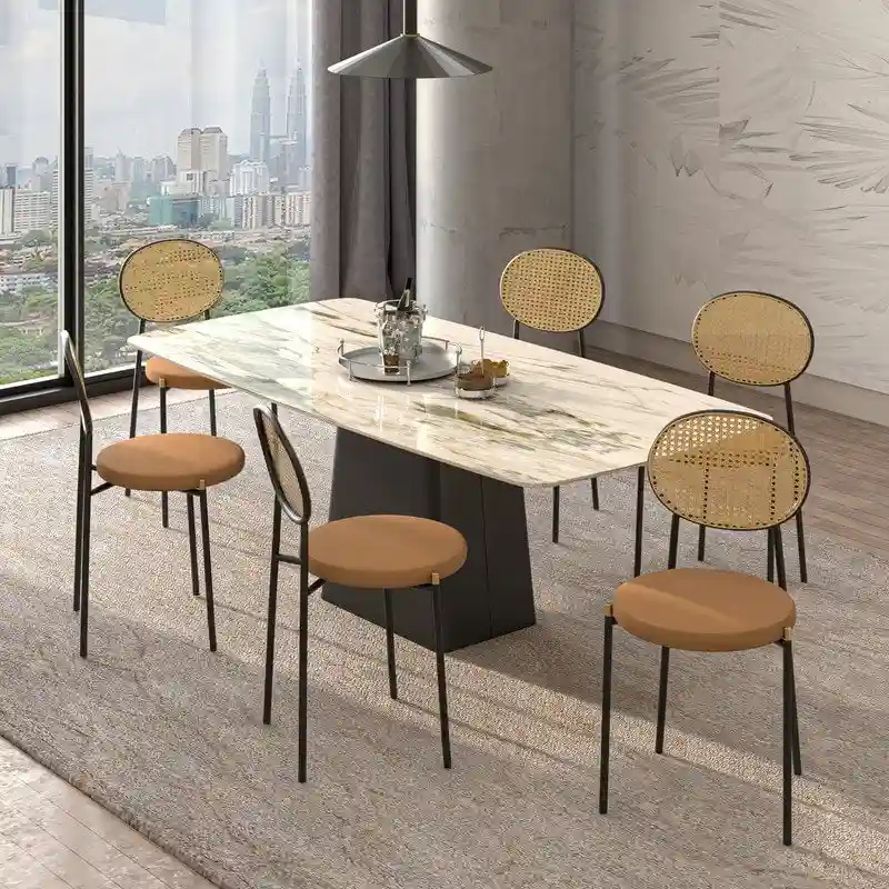 Modern Dining Chair with Velvet Seat and Wicker Back