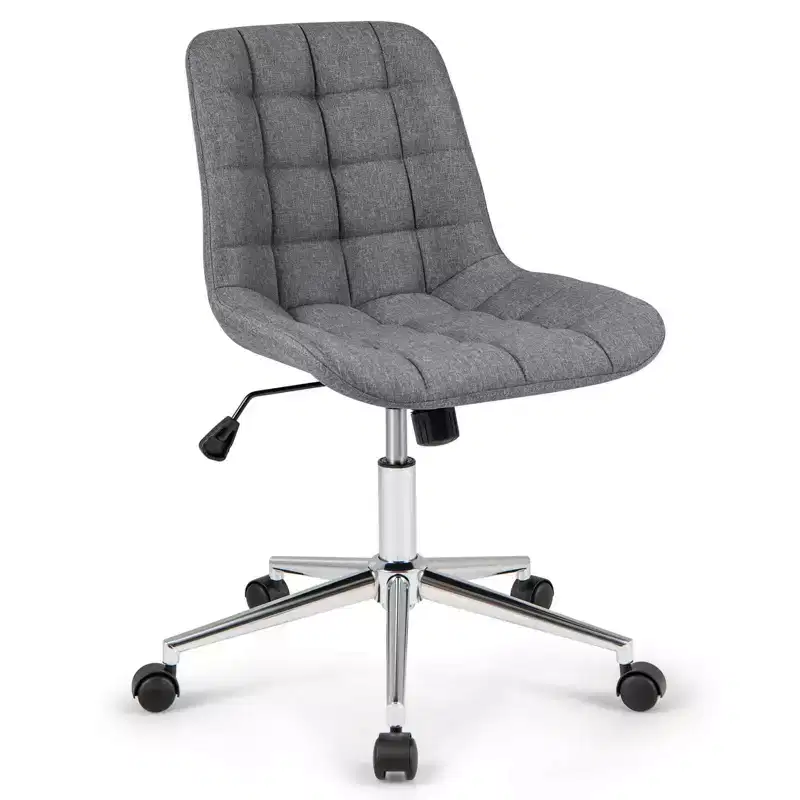 Costway Upholstered Armless Office Chair with Adjustable Height & Wheels for Small Spaces Gray/White