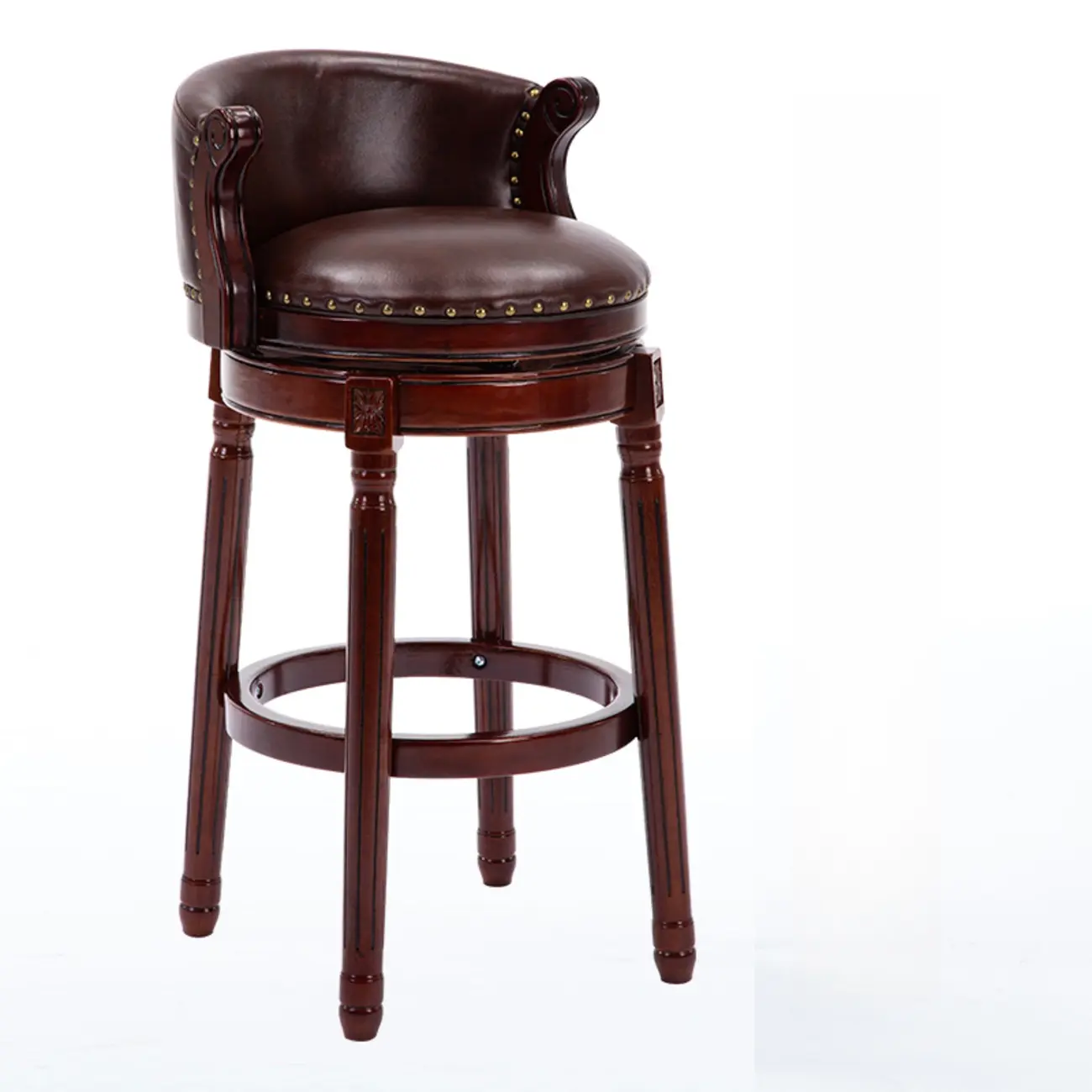 Solid Wood Leather Swivel Counter Stools with Backs