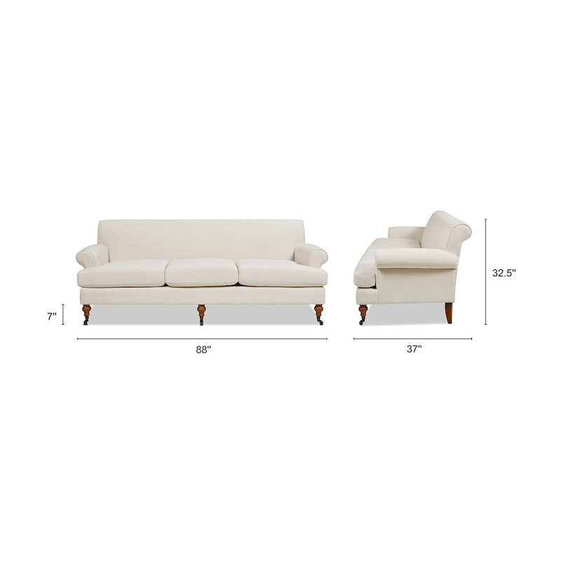 Alana Lawson 88 Inch Living Room Sofa  Three Cushion Couch with Rolled Arms and Tight Back  Minimal Assembly Required