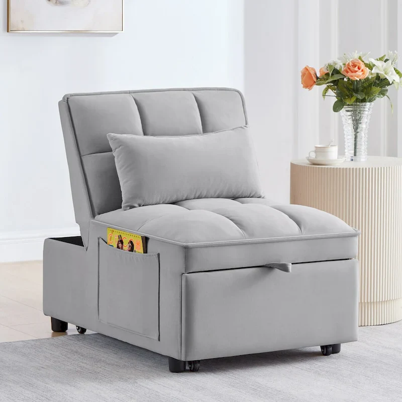 Convertible Recliners with Adjustable Backrest, Pillows and Pockets