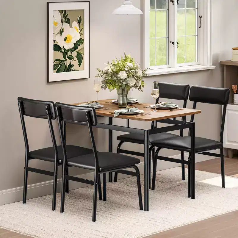Industrial Dining Table Set for 4, Wooden Kitchen Table Set, Farmhouse Breakfast Nook Furniture Set, for Dining Room, Apartment, Studio