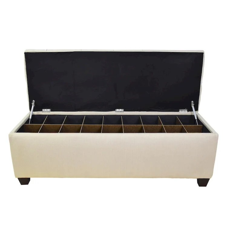 Beige Button Tufted Shoe Storage Bench, 1-Seat