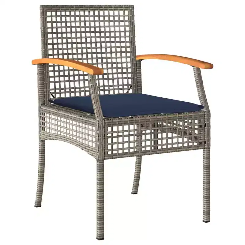 vidaXL 3 Piece Bistro Set with Cushions Gray Poly Rattan Acacia Wood