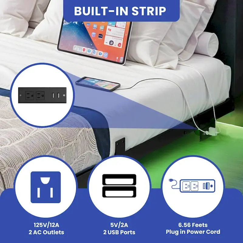 Floating Bed Frame with LED Lights