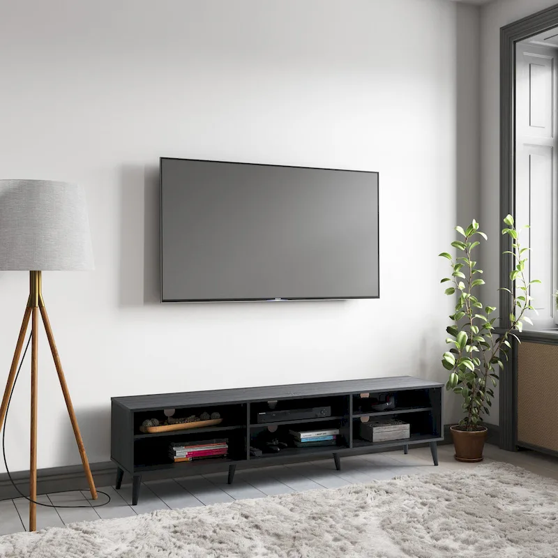 Brown/Grey & Grey TV Bench with Open Shelves, Fits TVs up to 85