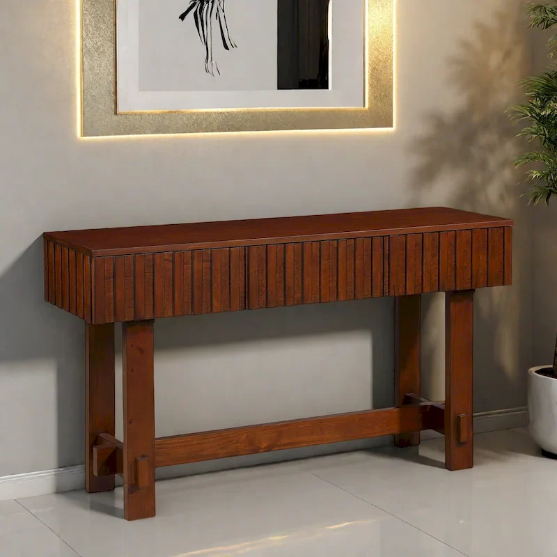 52 Pine Sofa Tables with Handle-less Design, Built-In Storage for Living Room TV