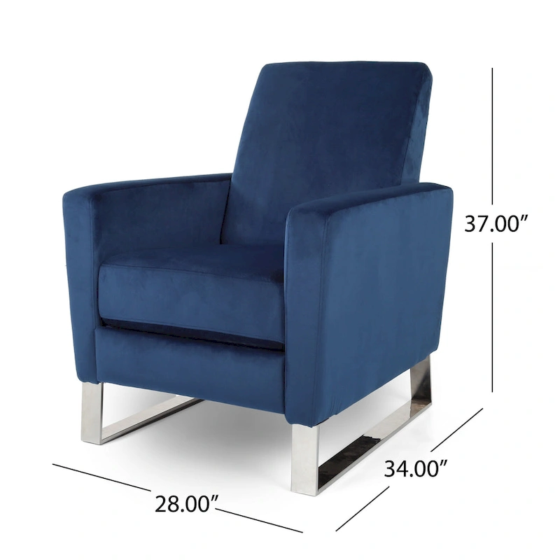 Reki Recliner Chair, Manual Push Back, Stainless Steel, Blue Velvet