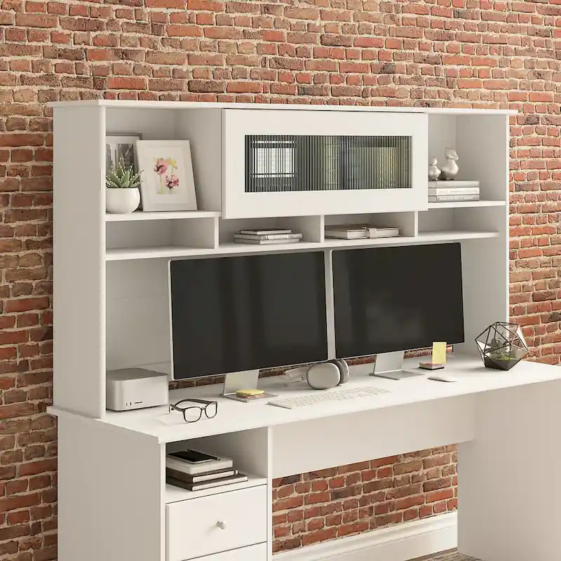 Ash Gray / Heather Gray / White / Modern Gray – Transitional Desk Hutch, 1-Person
