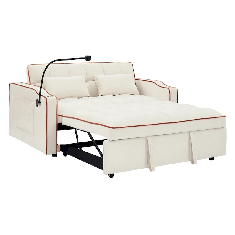 Foldable Futon Sofa Bed with USB Charging Port, 55.5 in, Velvet