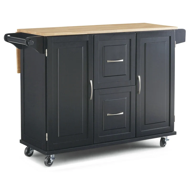 Black Wood Kitchen Cart - N/A