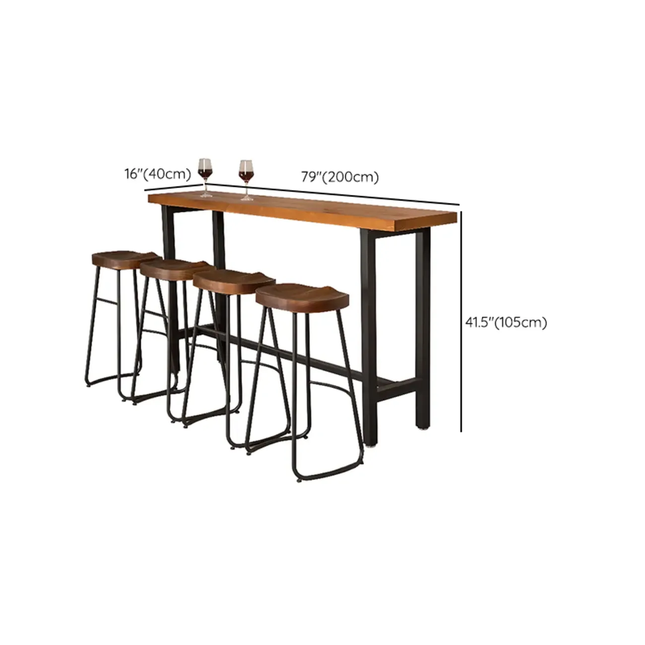 Modern Industrial Bar Table Wood Top Metal Trestle Base