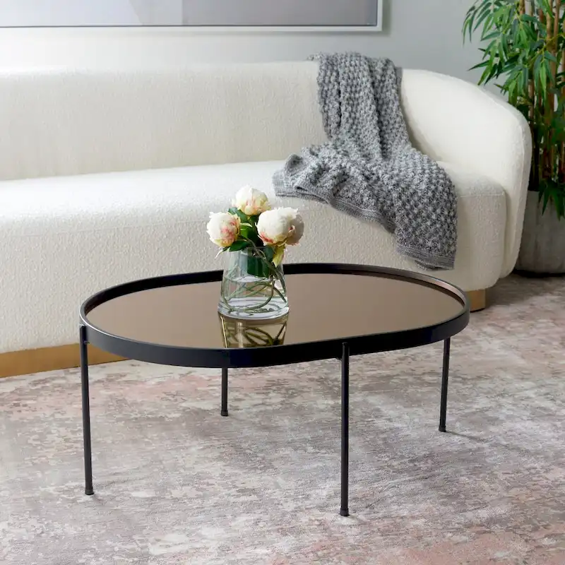 Mirrored Oval Coffee Table - 32 In. W x 23 In. D x 14 In. H - 32Wx23Dx14H