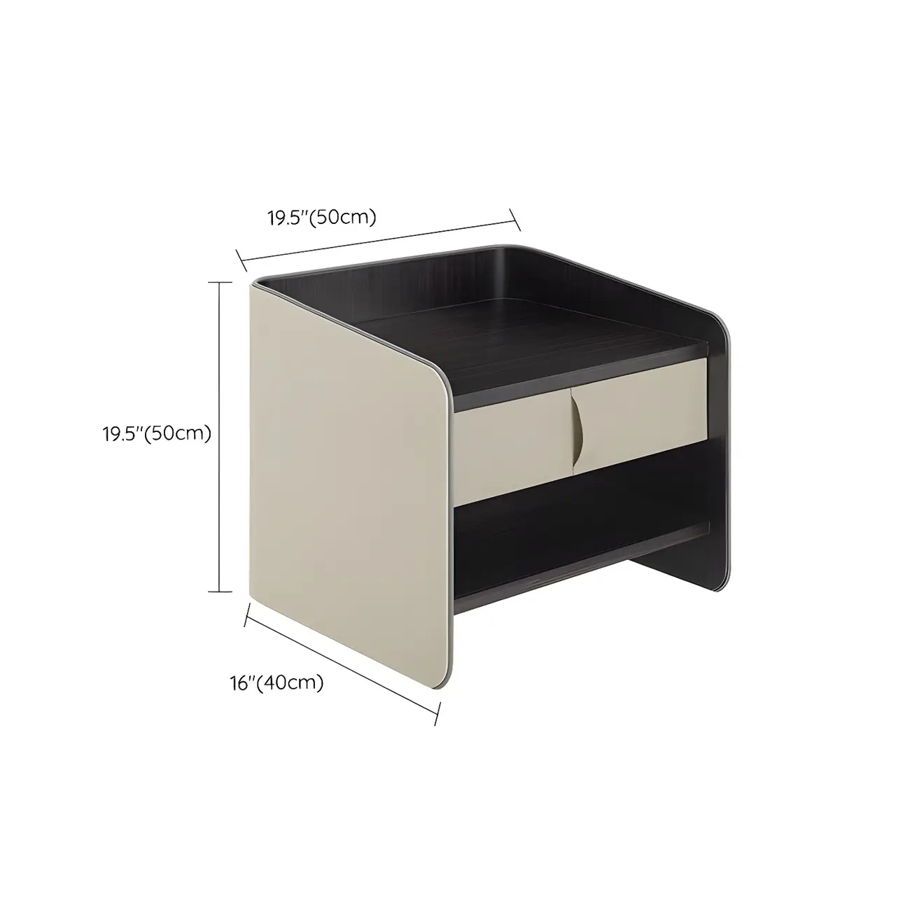 Modern 2-Tier Wood Leather Shelved Drawer Nightstand