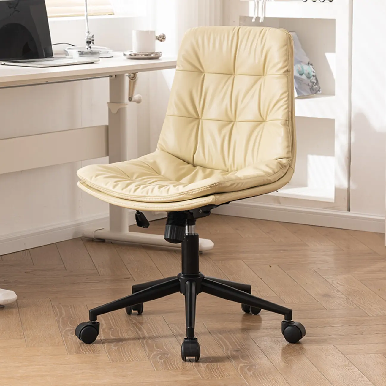 Modern Beige Leathaire Adjustable Swivel Office Chair