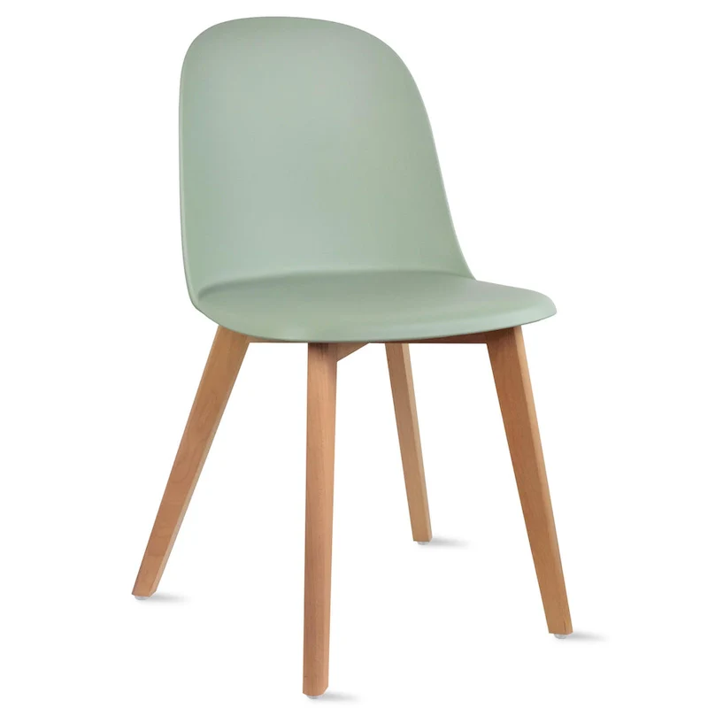 Set of 2 Plastic Dining Side Chairs with Wood Base